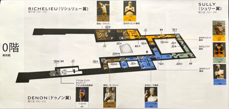 ルーブル美術館の館内マップ（0階）